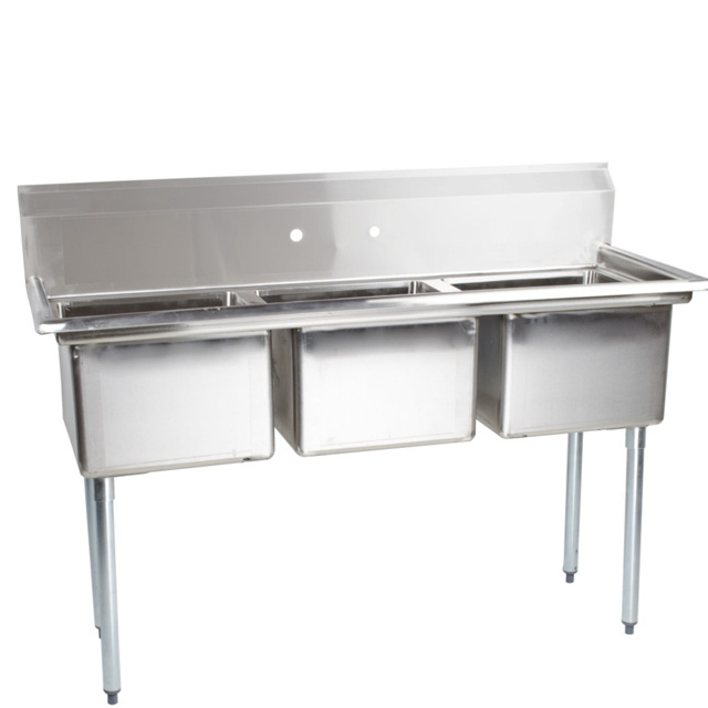 3 compartment free standing commercial kitchen sink stainless steel wash sink table