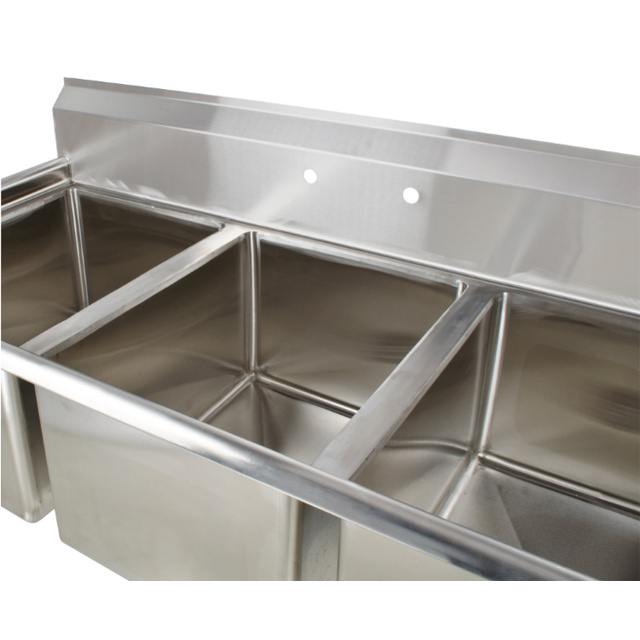 3 compartment free standing commercial kitchen sink stainless steel wash sink table