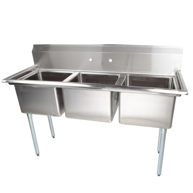 3 compartment free standing commercial kitchen sink stainless steel wash sink table