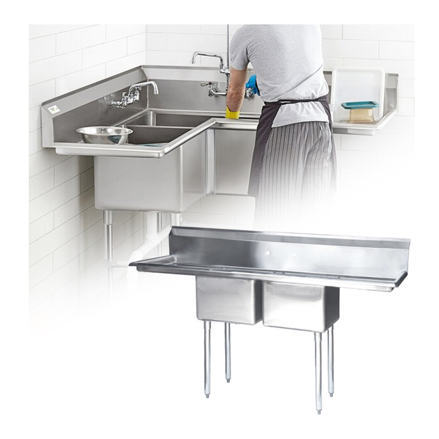 restaurant free standing commercial stainless steel kitchen sink with drainerboard