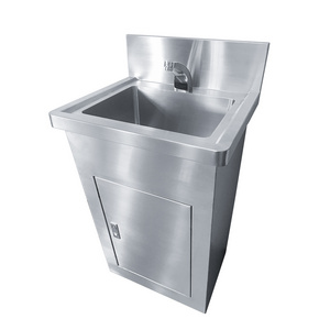 Stainless steel self contained pedestal hand wash sinks with pedal pump  step activated hand washing sink