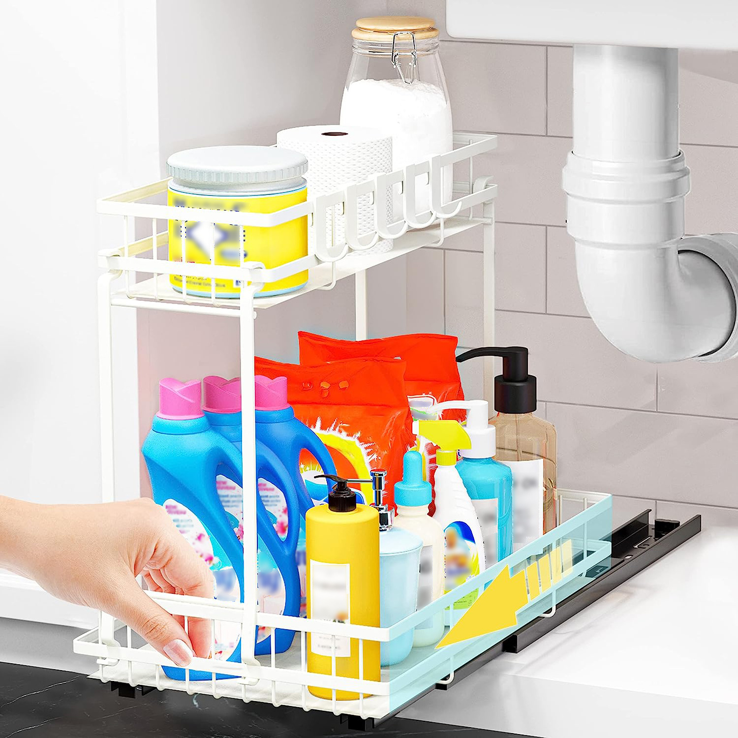 Sliding Design 2 Tier Slide Out Under Sink Shelf Kitchen Bathroom Narrow Space Cabinet Storage Shelf