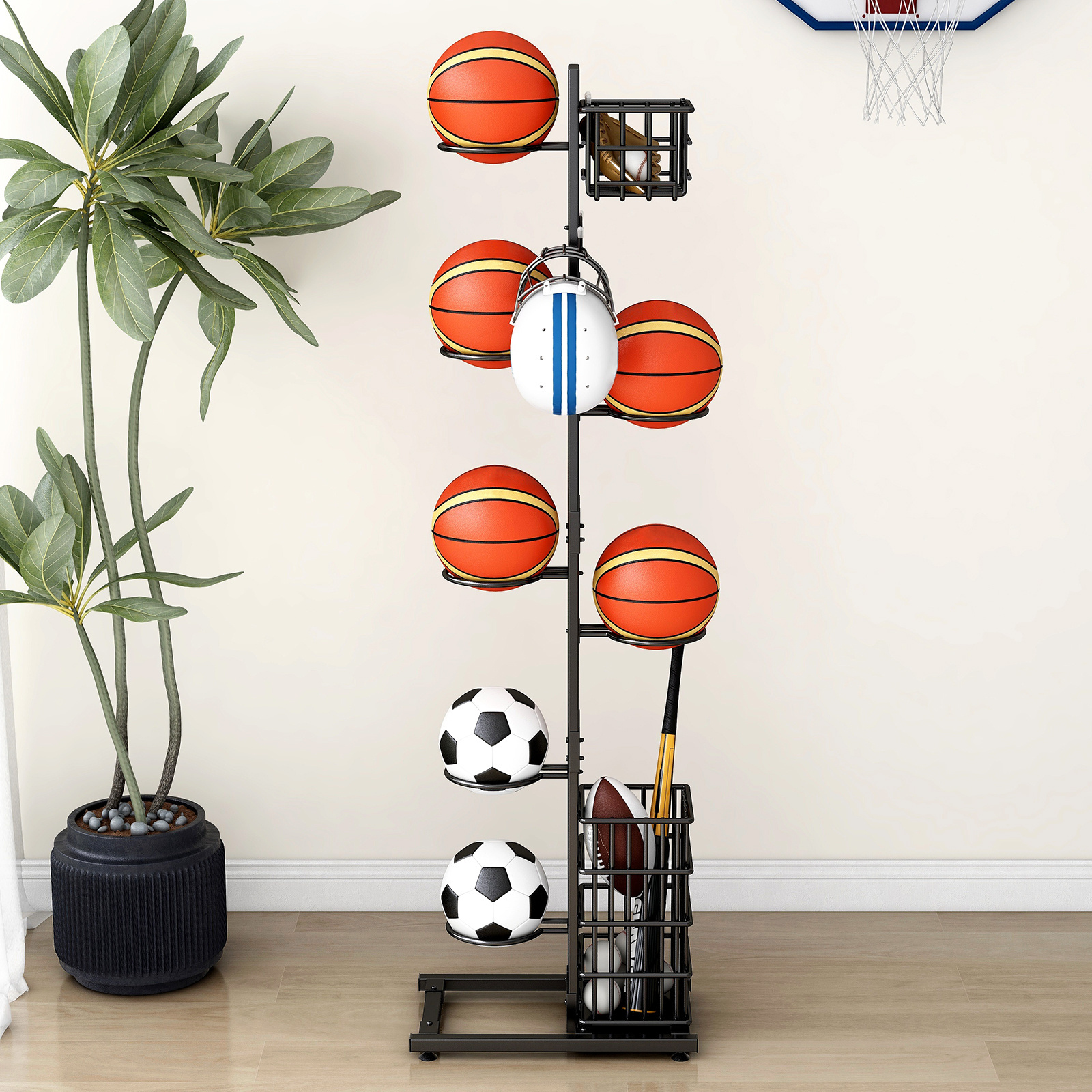 Garage Standing Sports Equipment Storage Shelf Football Stand Basketball Storage Rack