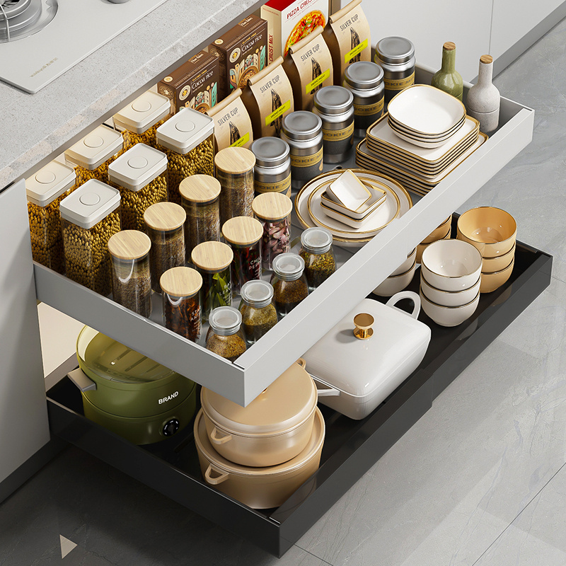 Adjustable Slide Out Drawers Sliding Pantry Shelf Kitchen Expandable Pull Out Cabinet Organizer