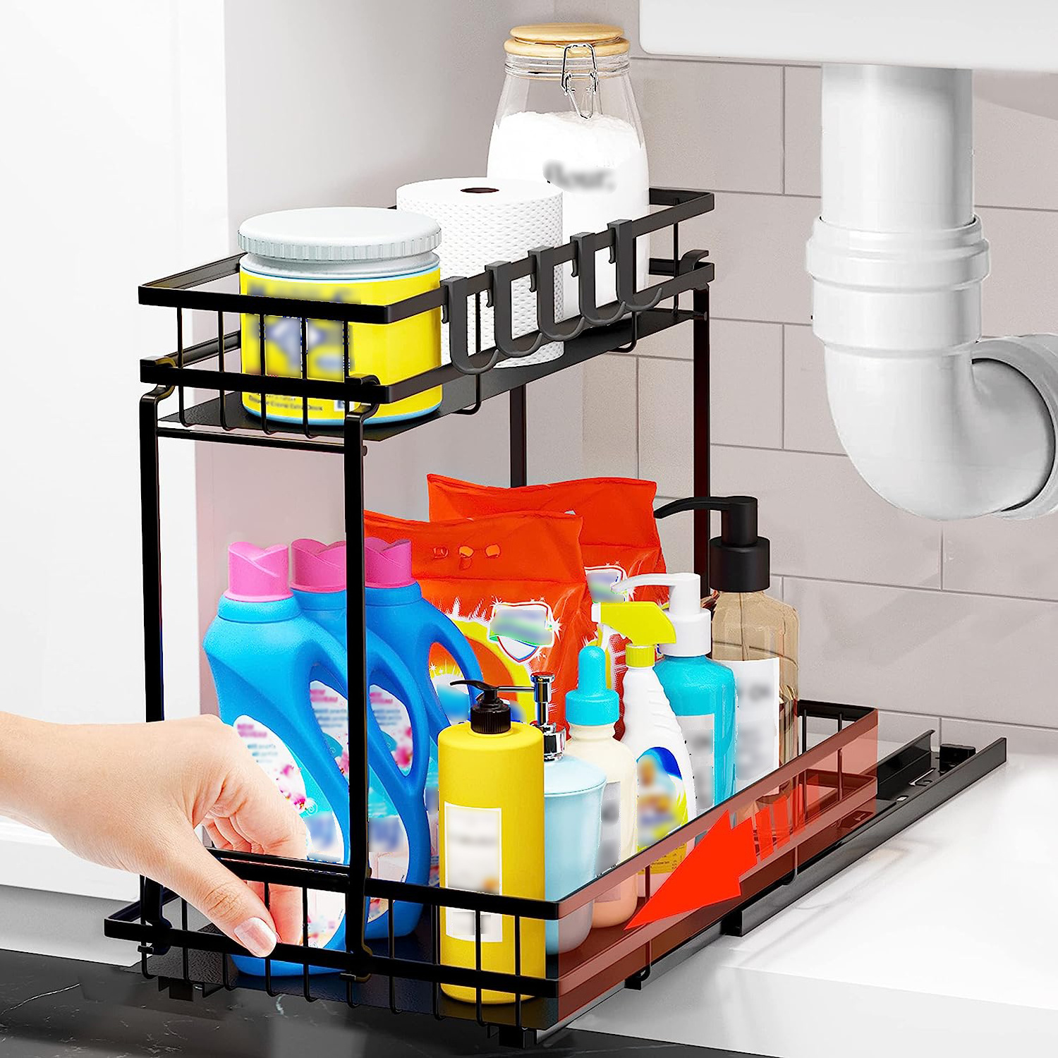 Sliding Design 2 Tier Slide Out Under Sink Shelf Kitchen Bathroom Narrow Space Cabinet Storage Shelf