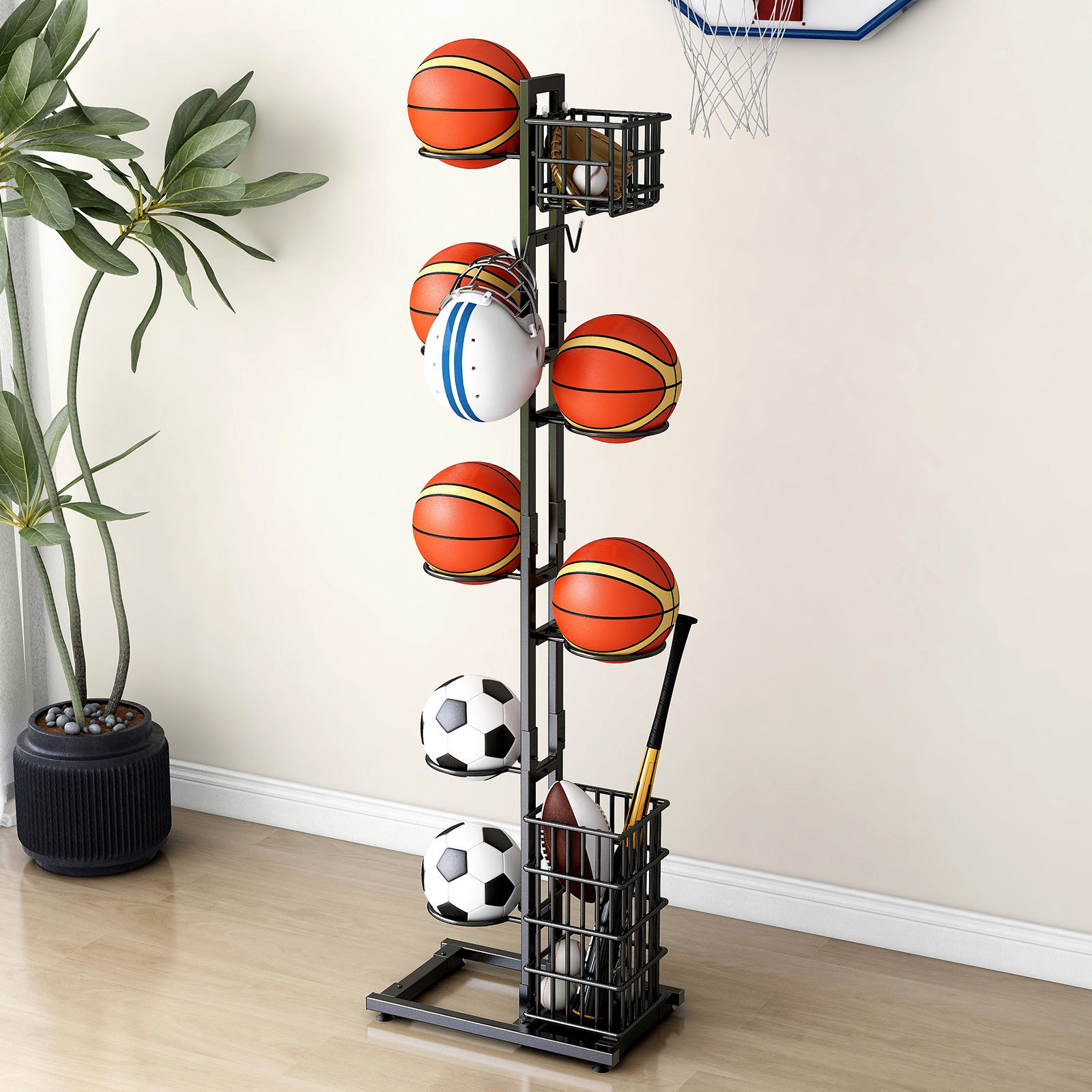 Garage Standing Sports Equipment Storage Shelf Football Stand Basketball Storage Rack