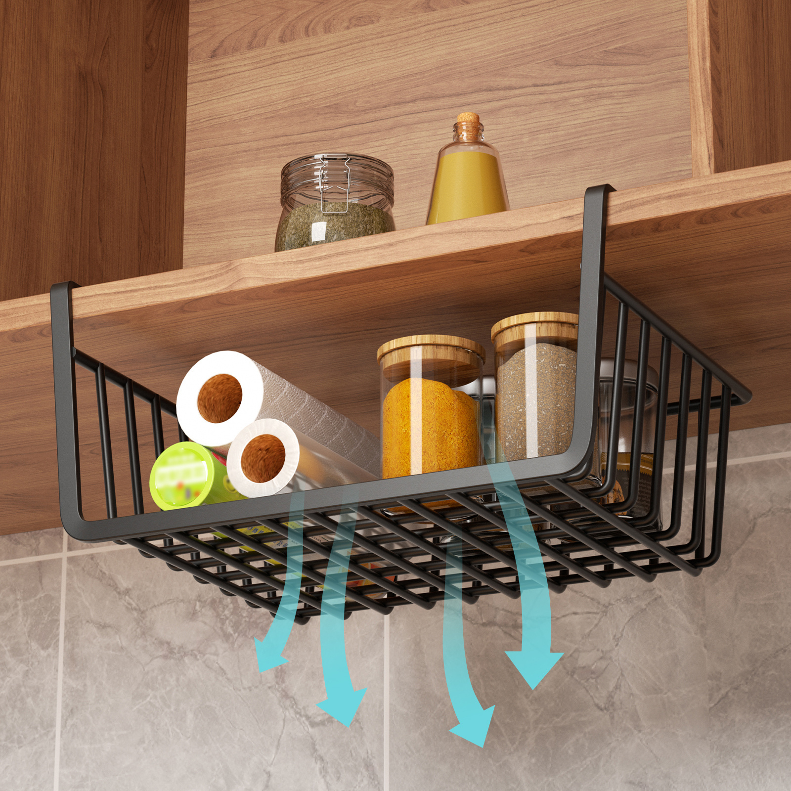 Wholesale Metal Wire Hanging Storage Baskets Slides Under Cabinet Shelves Under Shelf Basket