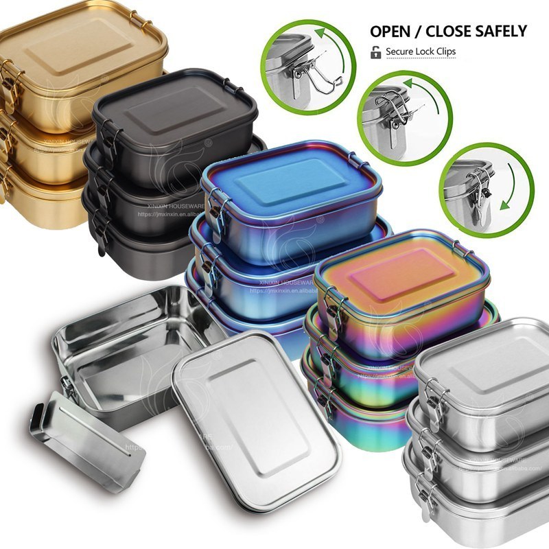 Stainless Steel Lunch Box Large Metal Bento Container with 3 Divided Food Compartments Bento Lunchbox Kid For Adults