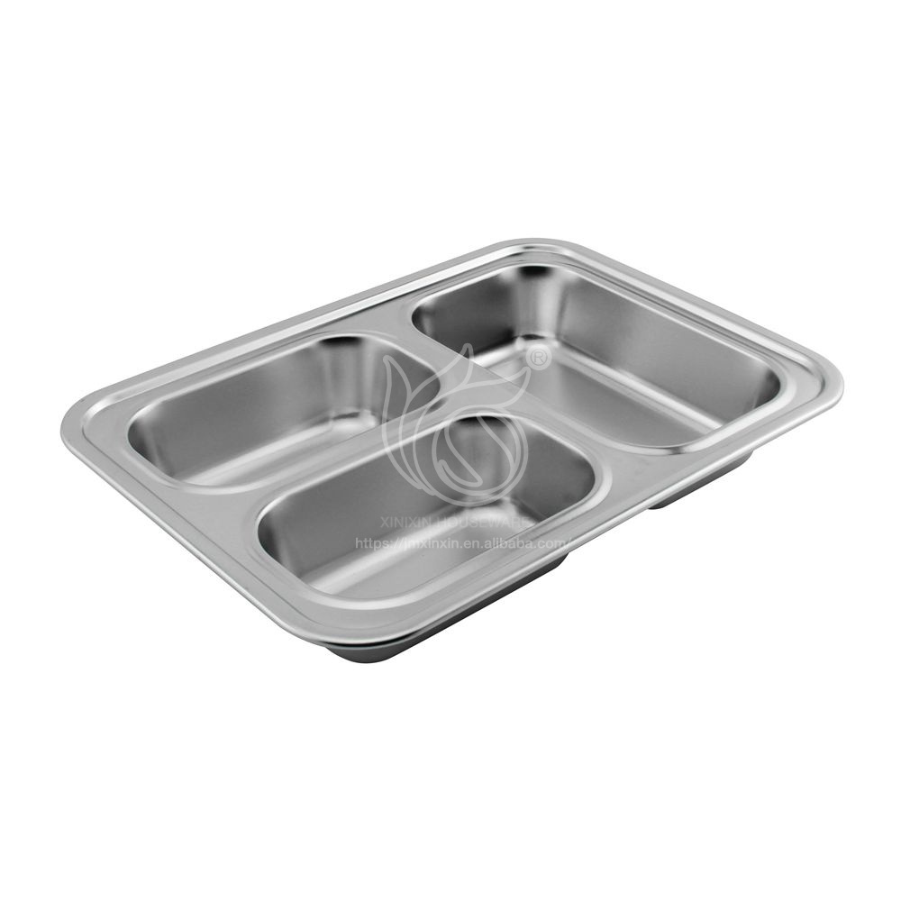 New Design Stainless Steel Mess Tray Stainless Steel Compartment Dinner Plate Food Tray For Home Eating