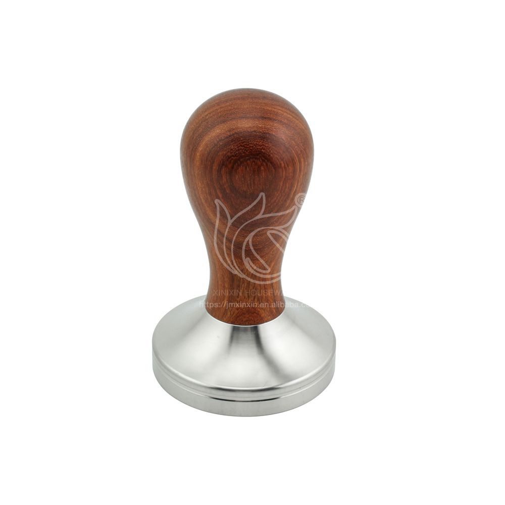 49-58mm 304 Stainless Steel Modern Espresso Coffee Tamper Machine Coffee Bean Press Hammer Flat Base Wooden Handle Coffee Tamper