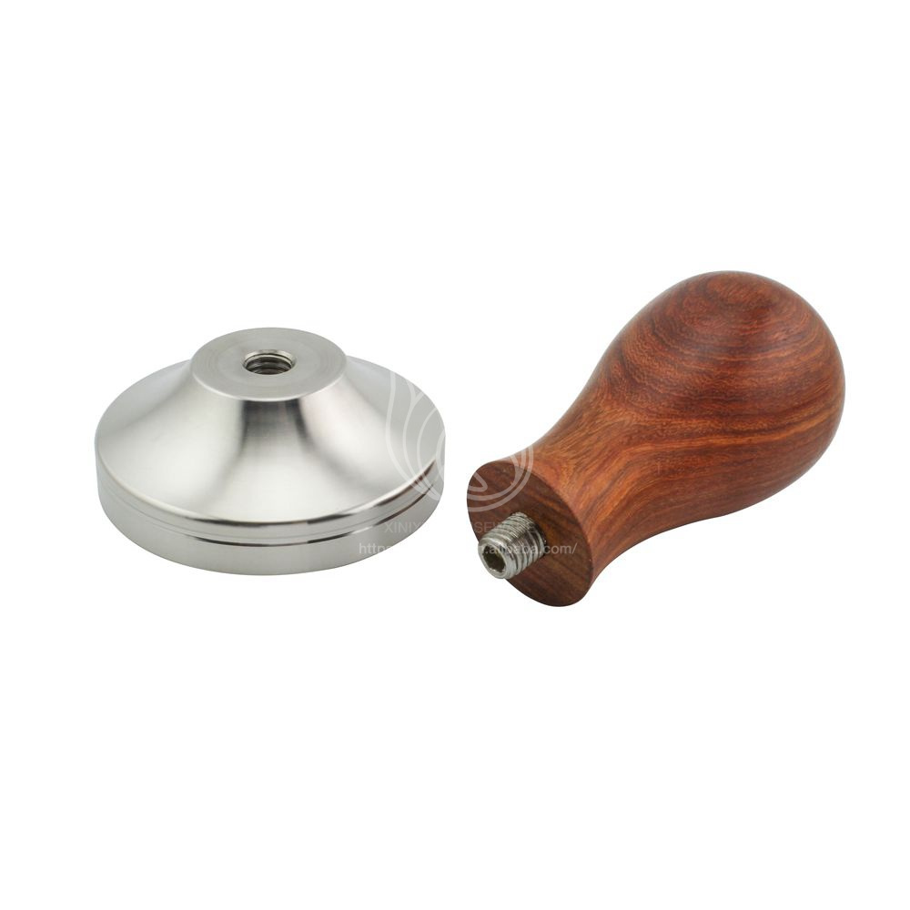 49-58mm 304 Stainless Steel Modern Espresso Coffee Tamper Machine Coffee Bean Press Hammer Flat Base Wooden Handle Coffee Tamper