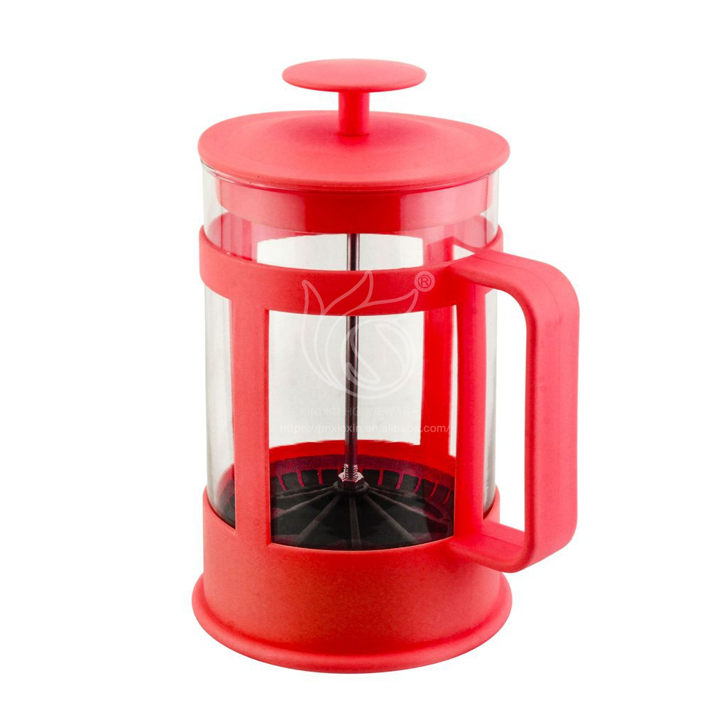 Hot Sale Coffee Press And Tea Maker Single Cup Red Plastic Glass Bottle Pot French Press Coffee Maker Make Gourmet Coffee