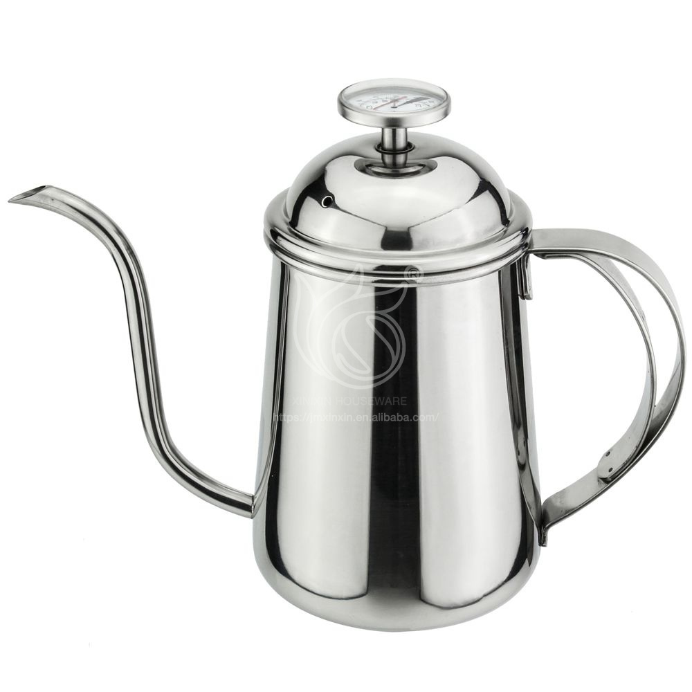 Best 304 Stainless Steel 650ml Gooseneck Spout long spout coffee pot Drip Coffee Kettle with Thermometer