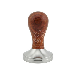 49-58mm 304 Stainless Steel Modern Espresso Coffee Tamper Machine Coffee Bean Press Hammer Flat Base Wooden Handle Coffee Tamper