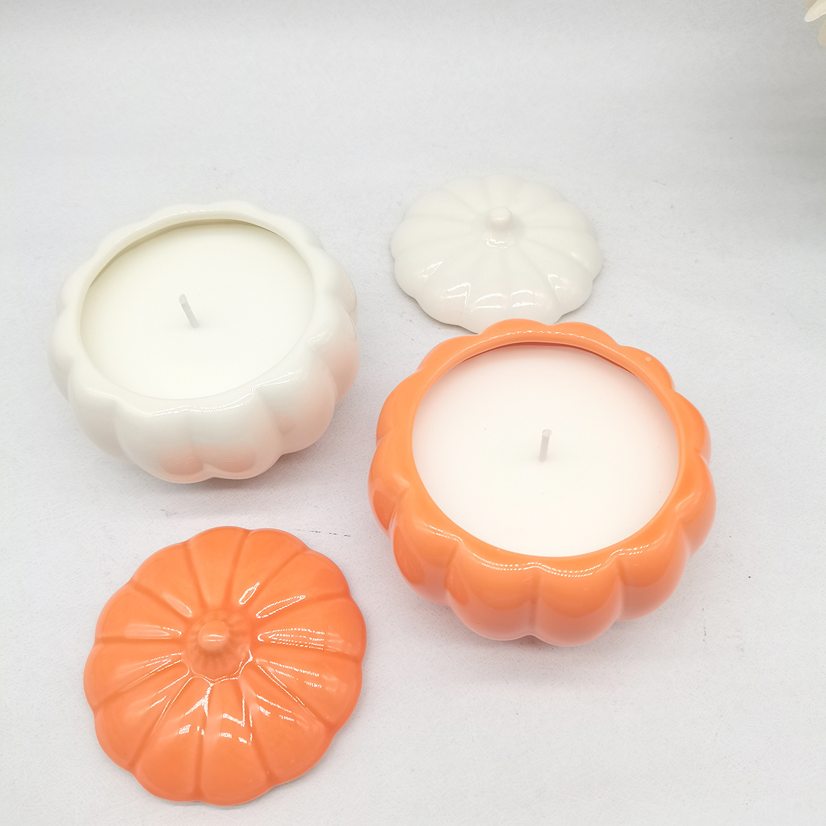 Custom Ceramics Pumpkin Shaped Jar Natural Soy Wax Candle For Home Decoration Thanksgiving Christmas Halloween