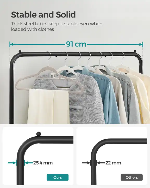 Modern 36 Inch Garment Rack With Wheels And Dense Mesh Storage Shelf Clothes Stands Coat Rack