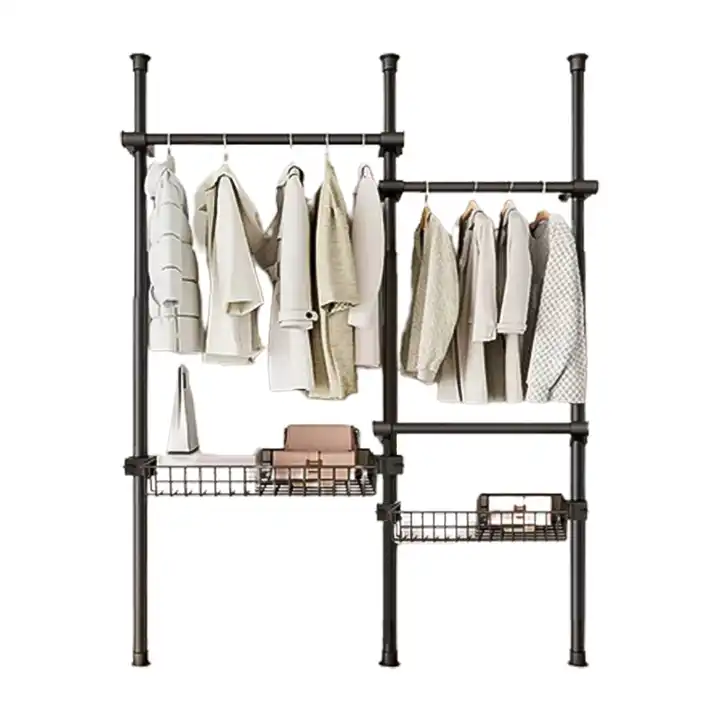 Metal Industrial Pipe Garment Rack Clothing Rack Heavy Duty Telescopic Clothes Rack