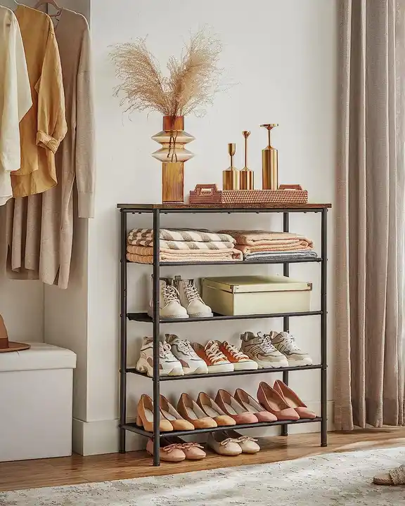 Hot Sale Metal And Wooden Shoe Rack Cabinet 5 Tier Shoe Display Rack Storage Organizer Shoe Racks & Stands For Home