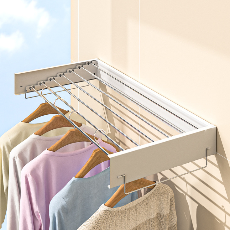 Modern Wall Mounted Iron Clothes Drying Rack Foldable Clothes Airer Coat Rail Space Saving Dryer Rack