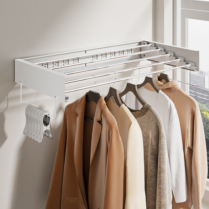 Modern Wall Mounted Iron Clothes Drying Rack Foldable Clothes Airer Coat Rail Space Saving Dryer Rack