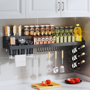 Hanging Metal Row Rack Wall Mounted Knife Pan Pot Holder Cookware Organizer Kitchen Spice Storage Rack