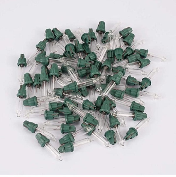 100 Pieces Replacement Mini Bulb Green Base Incandescent Clear Bulbs 2.5 Volt 0.425 Watts Christmas Light for home Holiday decor