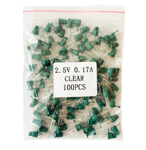 100 Pieces Replacement Mini Bulb Green Base Incandescent Clear Bulbs 2.5 Volt 0.425 Watts Christmas Light for home Holiday decor