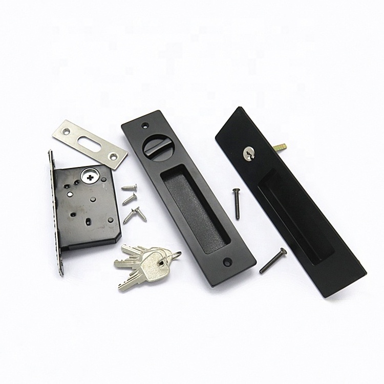 High Security Mortise Sliding Door Lock Zinc Alloy Black Door Handle Locks Recessed Handle Latch Pocket