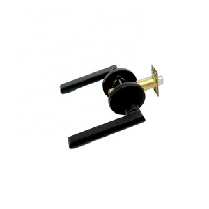 Interior Door Lever Lock Zinc Alloy Bathroom Bedroom Flat Reversible Black Door Handle with Lock Set