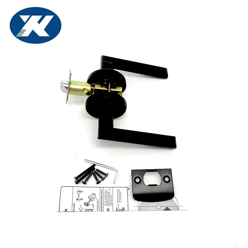 Interior Door Lever Lock Zinc Alloy Bathroom Bedroom Flat Reversible Black Door Handle with Lock Set