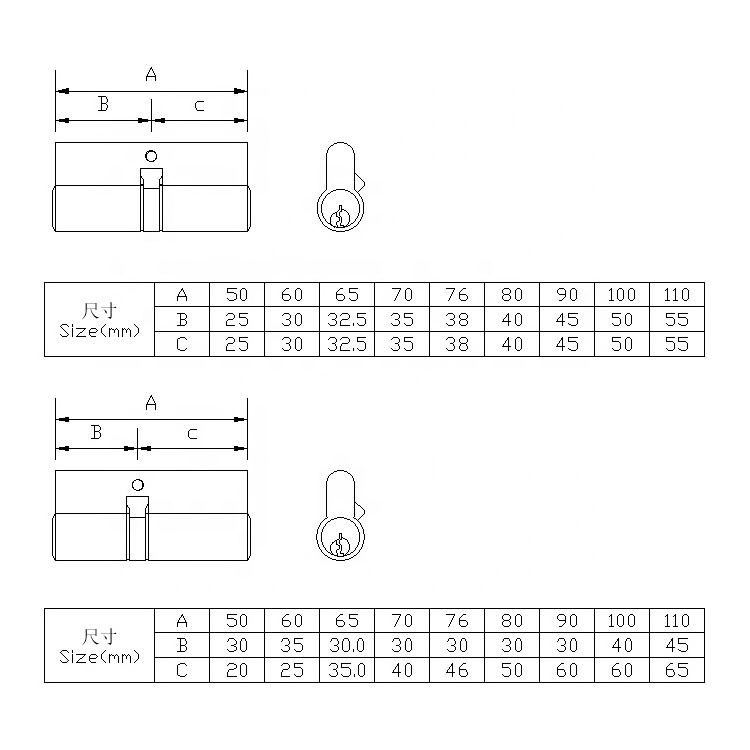 Double Open Cylinder Lock Storm Door Locks with 3 Brass Keys Brass Lock Cylinder