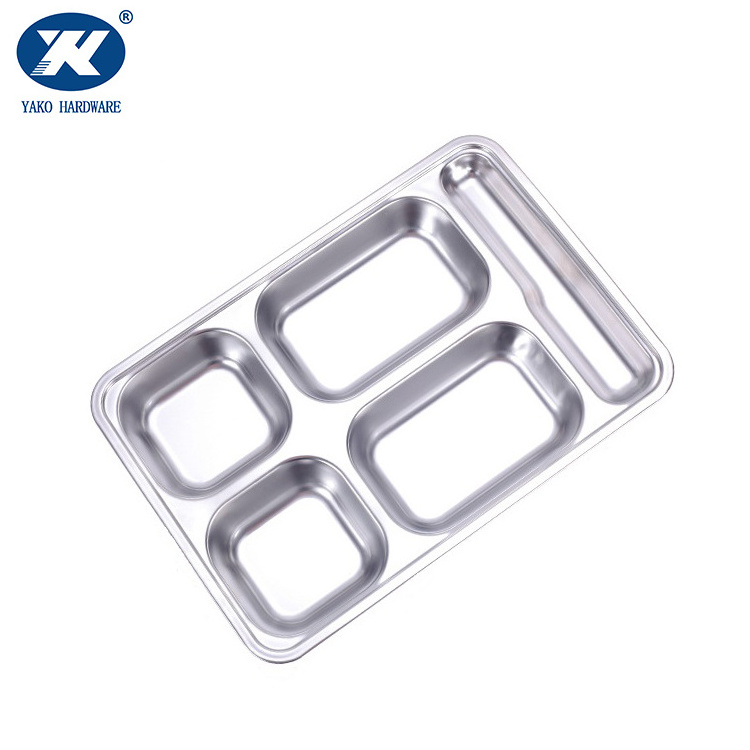 Stainless Steel Rectangular 4 5 6 Compartments  Tray Divided Fast Food Tray dinner plate