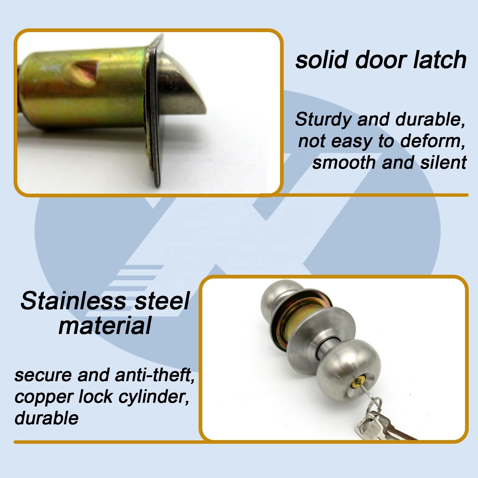 Stainless Steel Entrance Cylindrical Knob Lock Door Knobs Locks with 3 Normal Keys Press Button