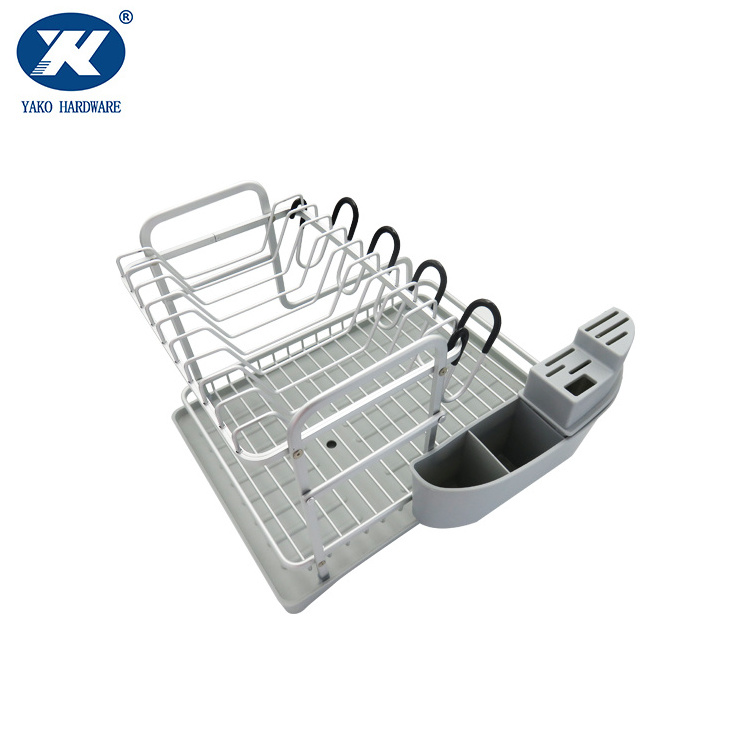 Counter Top Drying Dish Rack Kitchen Shelf Two Tiers Aluminum Double Layers Wire Drainer Dish Draining Rack