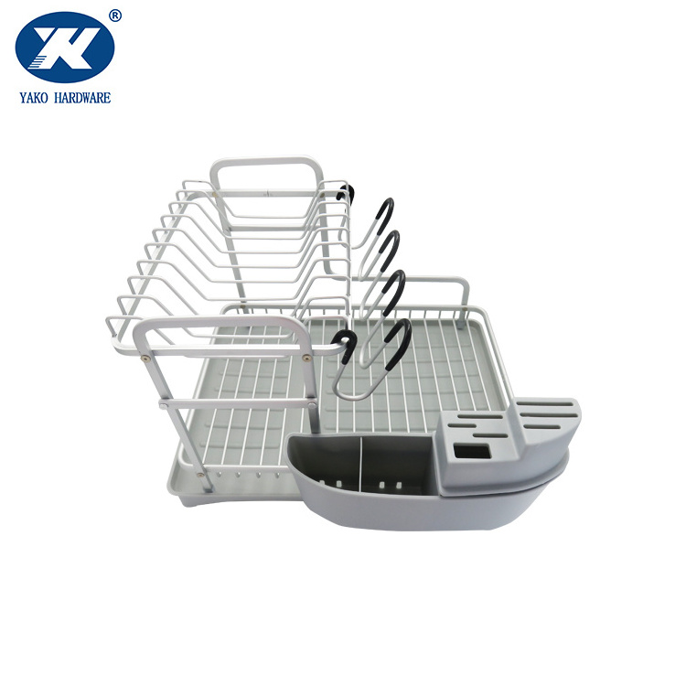 Counter Top Drying Dish Rack Kitchen Shelf Two Tiers Aluminum Double Layers Wire Drainer Dish Draining Rack