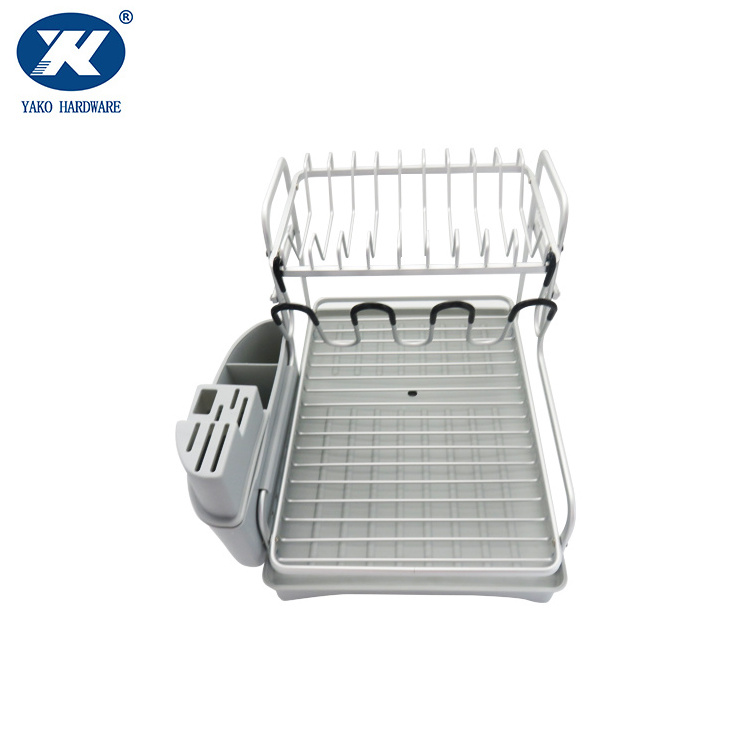 Counter Top Drying Dish Rack Kitchen Shelf Two Tiers Aluminum Double Layers Wire Drainer Dish Draining Rack