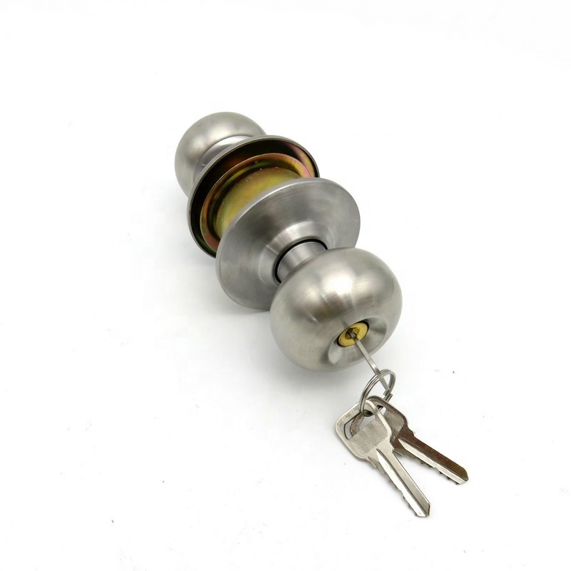 Stainless Steel Entrance Cylindrical Knob Lock Door Knobs Locks with 3 Normal Keys Press Button