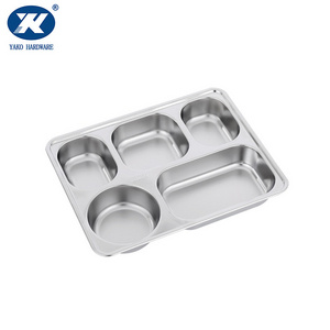 Stainless Steel Rectangular 4 5 6 Compartments  Tray Divided Fast Food Tray dinner plate