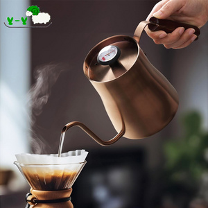 Wholesale Copper Stainless Steel Long Spout Out Gooseneck Pour Over Drip Coffee Kettle With Thermometer