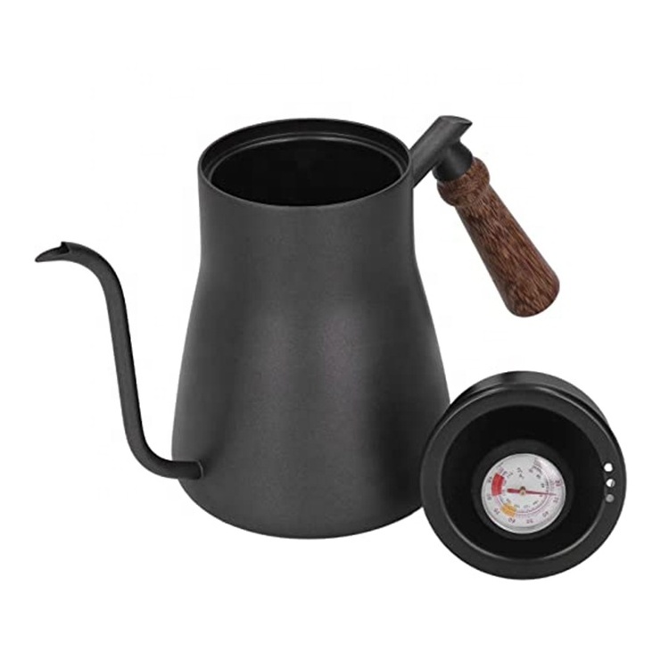 YY Hot Sale Wood Handle Gooseneck Spout Coffee Kettle Premium Water Flow Thermometer 850ML Coffee Kettle