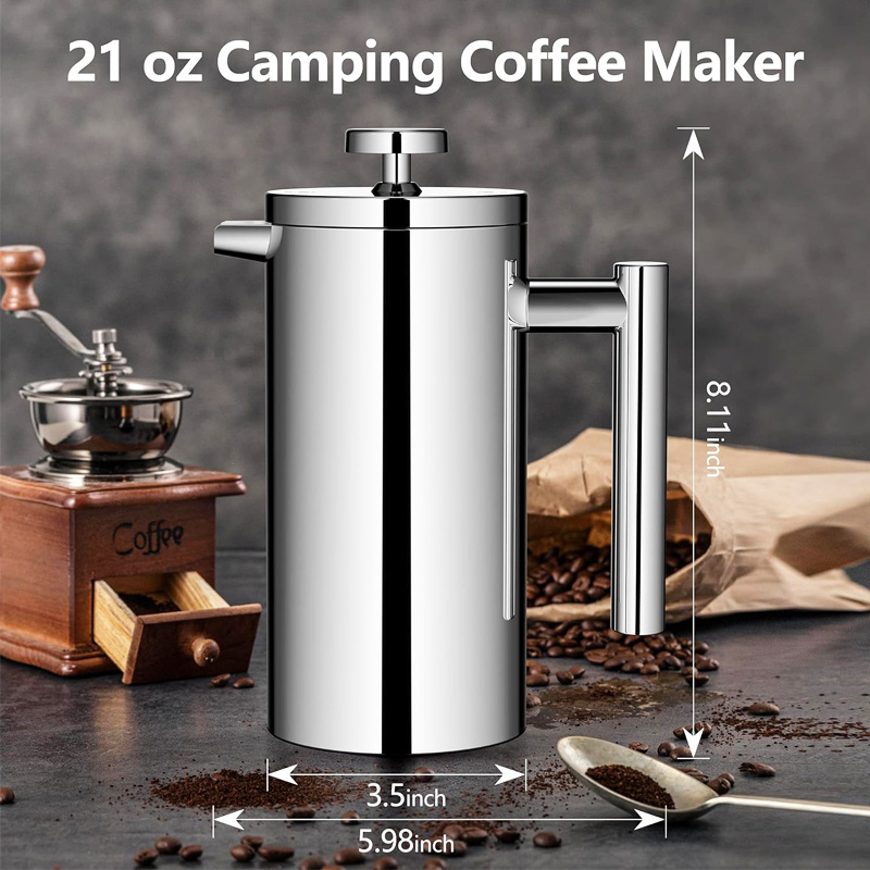 2024 Portable Coffee Tea Maker Customized Double Wall French Coffee Press Stainless Steel French Press