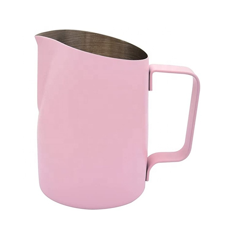 Commercial Grade SS Pink Elegant Serving Coffee Milk Pitcher Espresso Machine Accessories Milk Pitcher