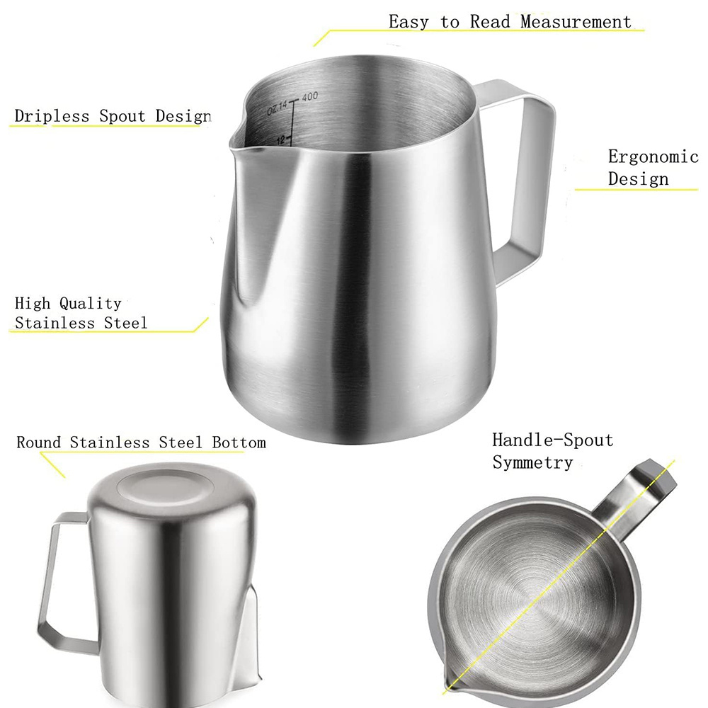 YY factory italy home steaming milk jug food grade stainless  steel 600ml cookies milk pitcher