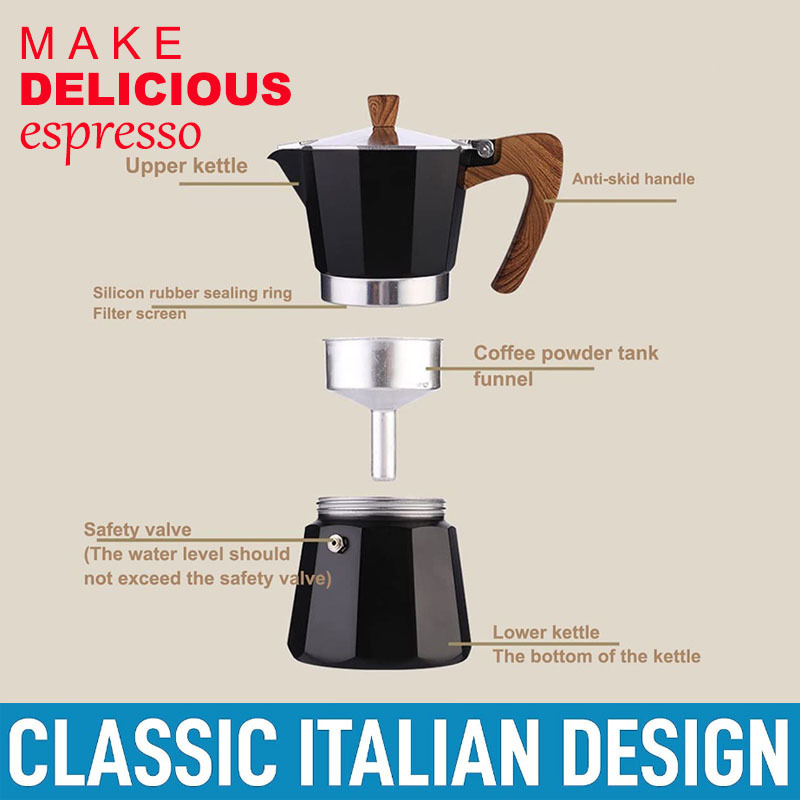 Custom Barista 6 Espresso Cup Personalized Aluminum Stovetop Italian Brewer Percolator Set Coffee Maker Moka Pot For Camping