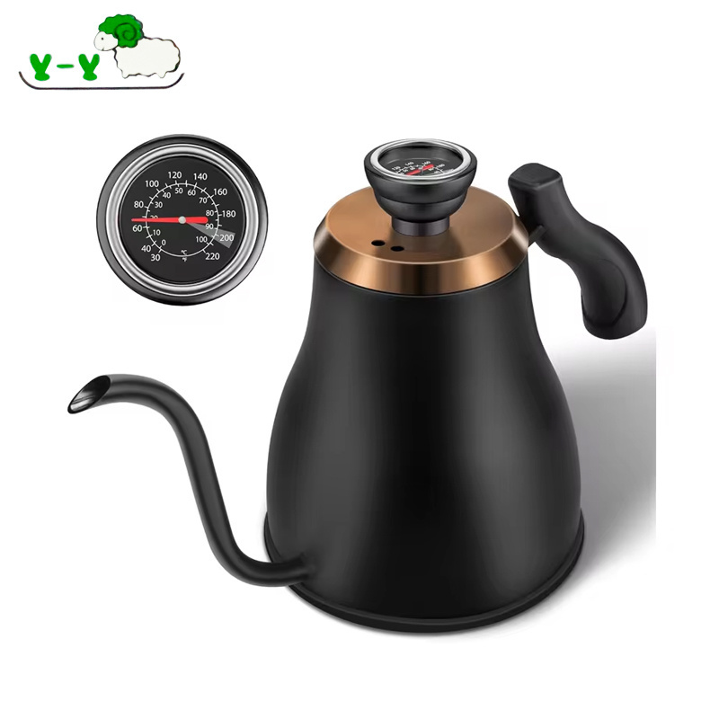 In Stock Custom Logo 1200ml 40OZ Stainless Steel Tea Pot Pour Over Drip Coffee Maker Kettle With Thermometer