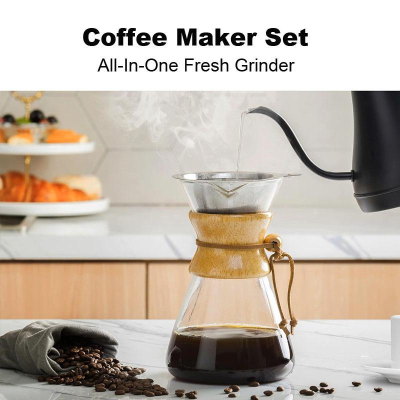 Portable Manual Grinder Pour Over Hand Drip Kettle Coffee Maker Set Gift Box For Camping