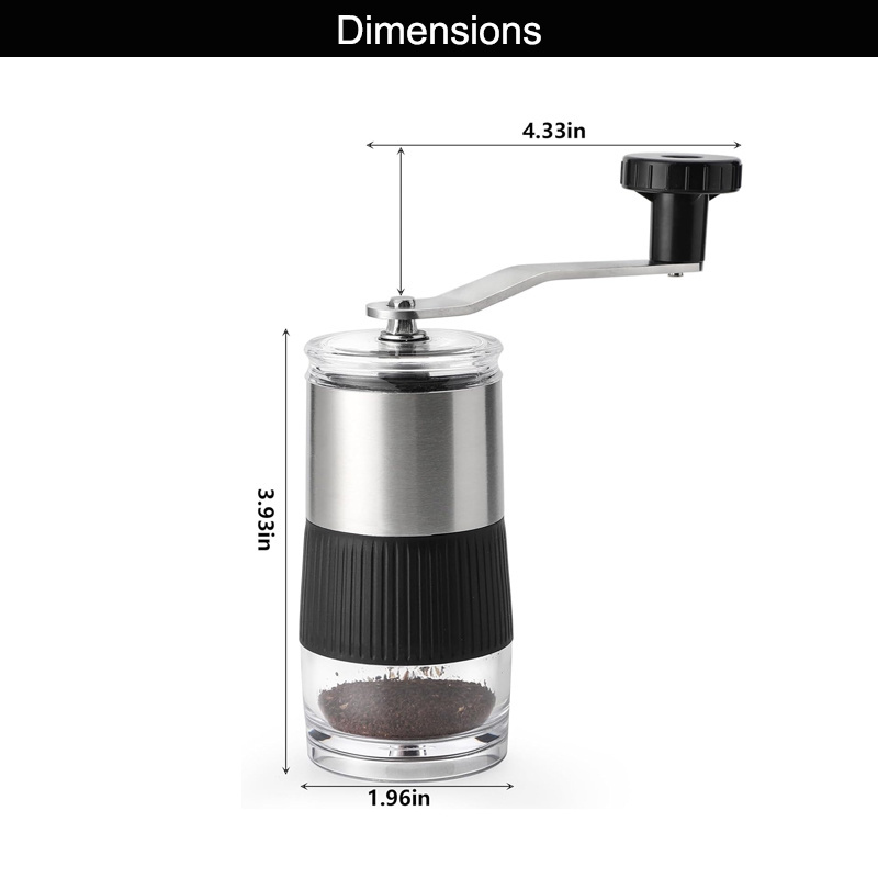 Portable Stainless Steel Ceramic Conical Conical Burr Manual Coffee Bean Grinder Fine to Coarse