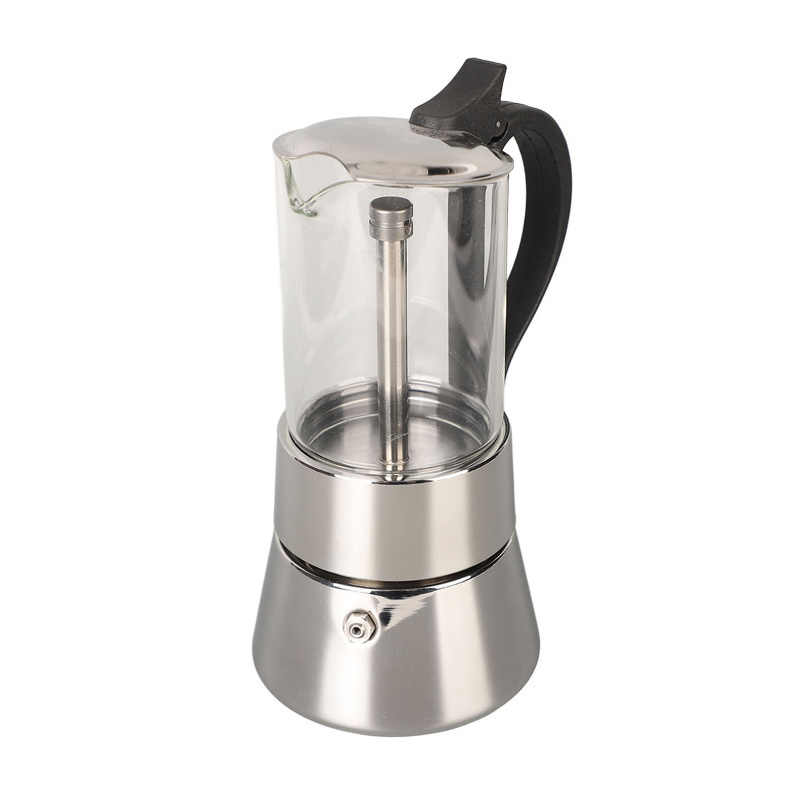 Custom 304 Stainless Steel Induction Borosilicate glass Coffee Maker Mocha Percolator Moka Pot