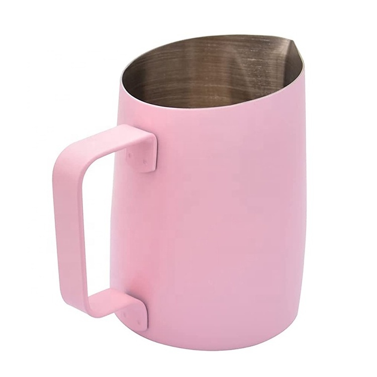 Commercial Grade SS Pink Elegant Serving Coffee Milk Pitcher Espresso Machine Accessories Milk Pitcher