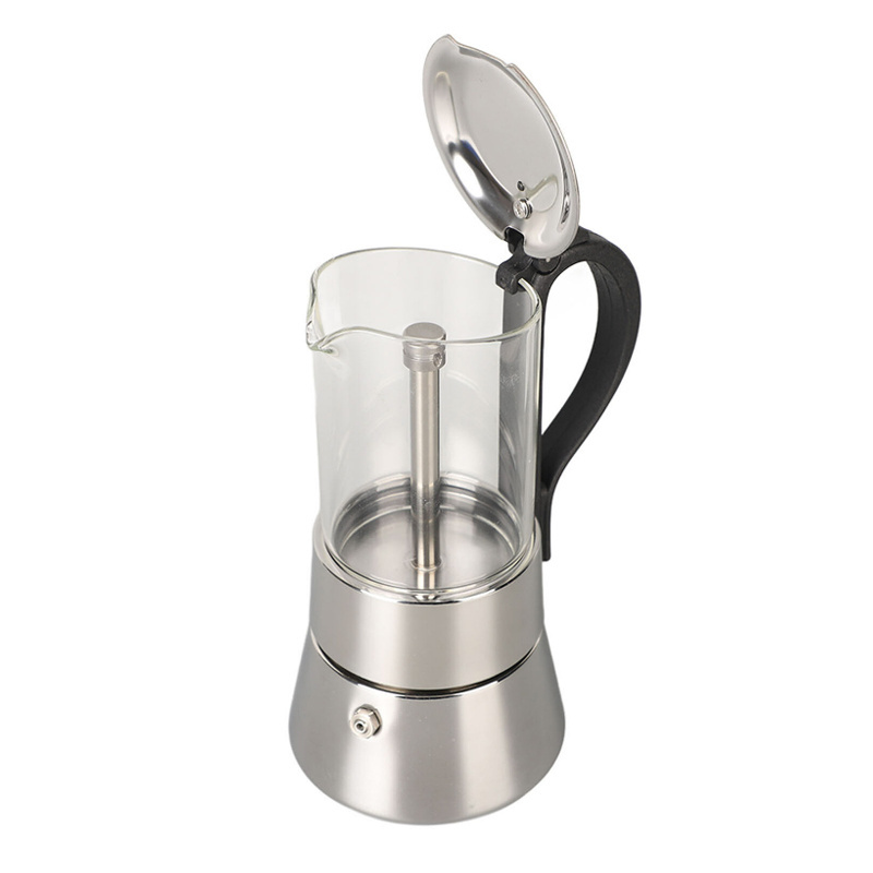 Custom 304 Stainless Steel Induction Borosilicate glass Coffee Maker Mocha Percolator Moka Pot